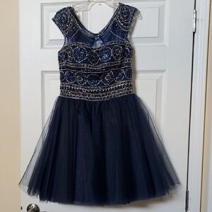 Navy Blue Beaded Sherri Hill Cocktail Dress